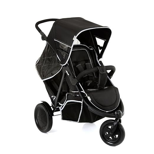 hauck Freerider, Schwarz - 3 Rad Geschwisterbuggy mit Regenschutz für 2 Kinder - Oberer Sitz mit Liegefunktion ab Geburt - Unterer Sitz ab 6 Monaten - Max. 15 Pro Sitz - Höhenverstellbar