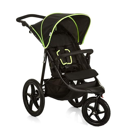 hauck Runner, Black / Neon Yellow - Robuster Dreirad Buggy mit XL Lufträdern, Federung, XL Netzfenster, Verstellbarer Schieber, mit Liegefunktion für Kinder ab Geburt bis 22 kg, Faltbar