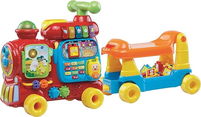 VTech Baby ABC-Eisenbahn – Rutschfahrzeug, Zieh- oder Laufwagen und Spielboard mit Zahlen, Buchstaben, Farben, Tieren und Musik – Für Kinder von 12-36 Monaten