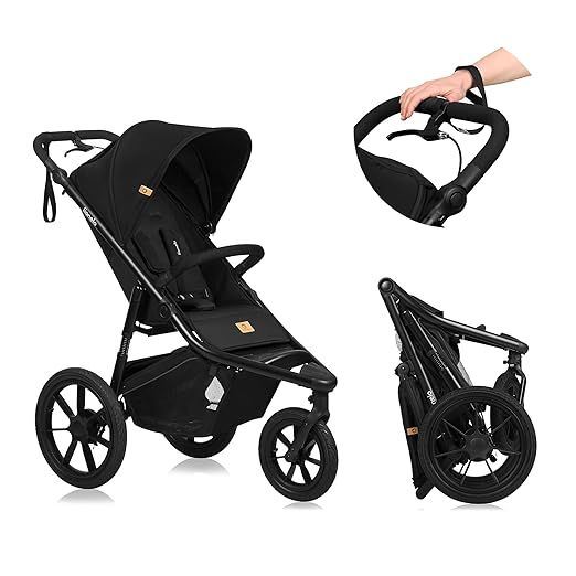 LIONELO AZURA Jogging-Kinderwagen von 6 Monaten bis 22 kg Dreirad-Jogging-Kinderwagen Verstellbare Rückenlehne in eine Liegeposition Große Lufträder Vollständige Stoßdämpfung XXL-Verdeck