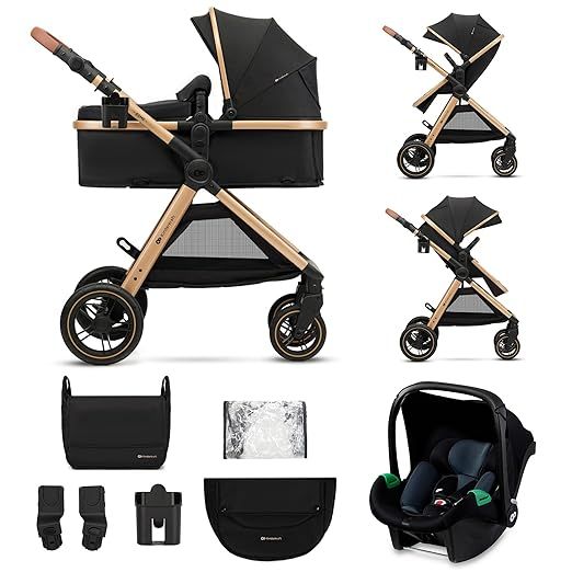Kinderkraft ESME Kinderwagen 3 in 1 komplettset bis 22 kg, Kombikinderwagen reisesysteme mit Babyschale I-size 40-75 cm, Zusammenklappen, Liegeposition, Schwarz
