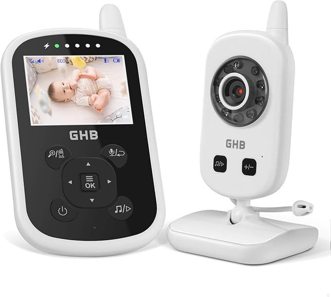 GHB Babyphone mit Kamera Video Baby Monitor 2,4 GHz Gegensprechfunktion ECO Modus Lange Akkulaufzeit Nachtsicht Temperatursensor Schlaflieder